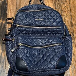 MZ Wallace Blue Quilted Backpack with Padded Straps